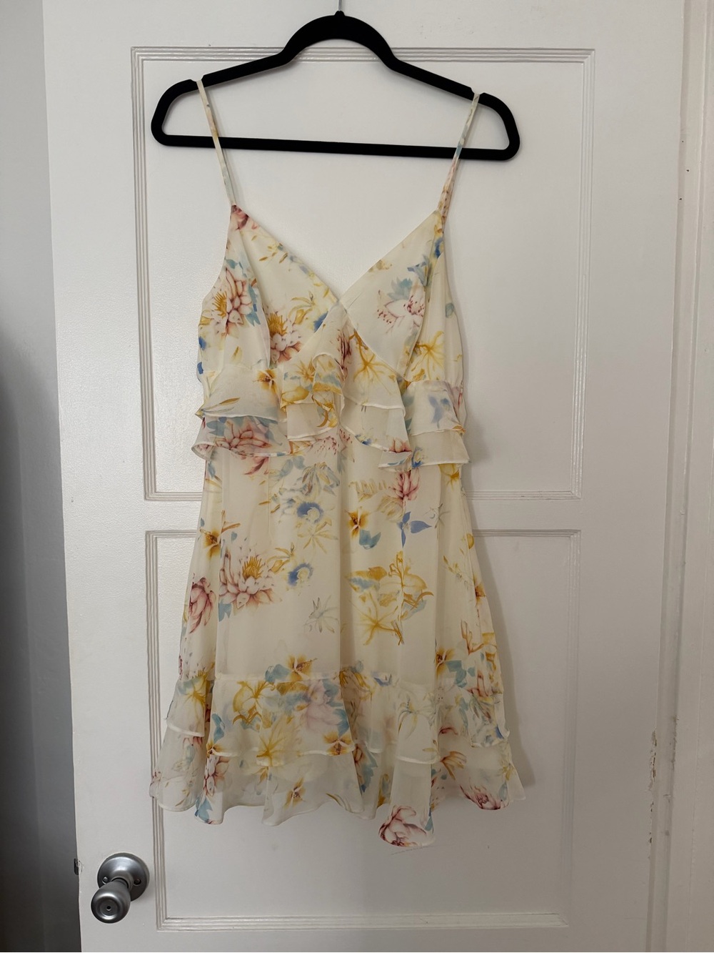 Lulus Floral Ruffle Spaghetti Strap Dress - Cream with Pastel Flowers